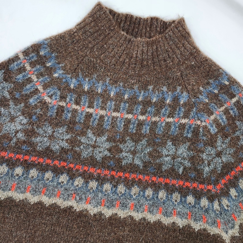 Old Navy Womens Fair Isle Nordic Sweater Size M Earthy Brown Intarsia Wool Blend